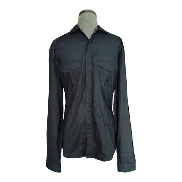 Men’s Dress Shirt H&M Black Button Front Long Sleeve Classical Fit Cotton Shirt - Picture 2 of 5